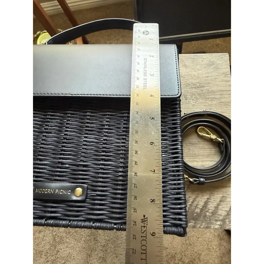 Modern Picnic The Luncher Rare Luxury Lunch Bag Black Wicker with Handle /Strap